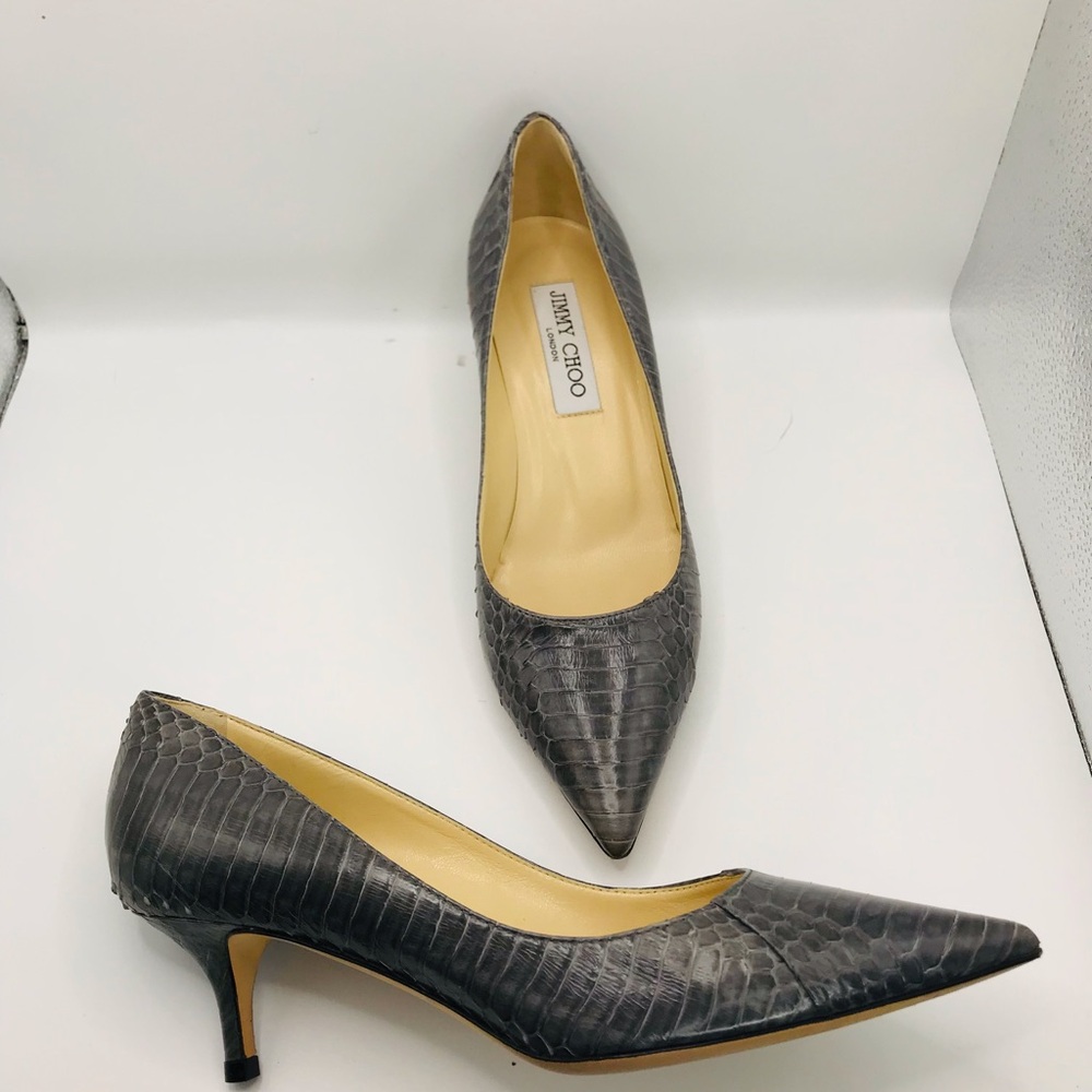 Jimmy Choo Gray Pointed-Toe‎ Kitten Heel Pumps - Picture 2 of 12